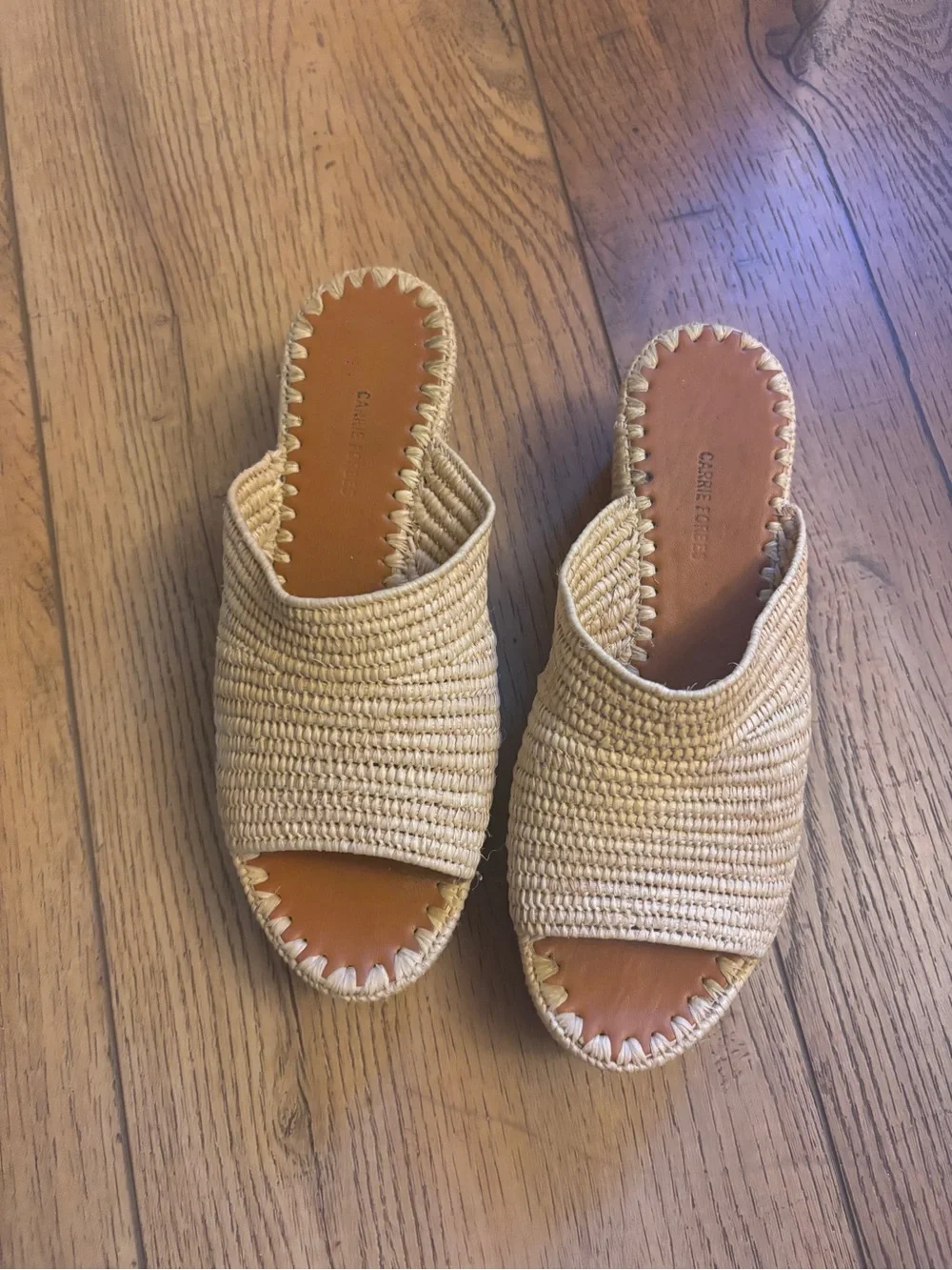 Natural Raffia Slide Wedge Sandals